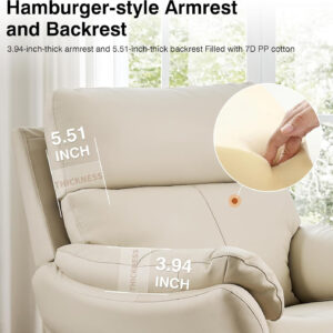 Genuine Leather Recliner Chair, Top Grain Leather, Italian Water-Washing Process, Recliner Chairs for Adults, for Living Room, Theater Seating, Bedroom. R1, Beige