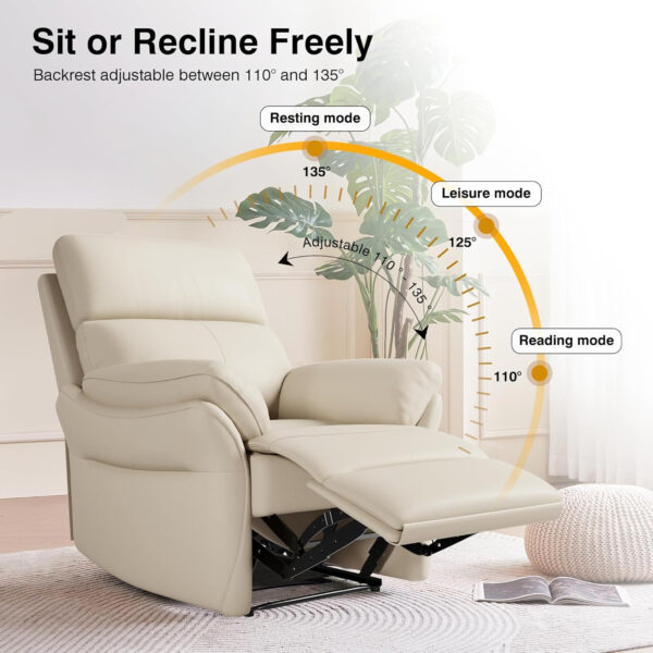 Genuine Leather Recliner Chair, Top Grain Leather, Italian Water-Washing Process, Recliner Chairs for Adults, for Living Room, Theater Seating, Bedroom. R1, Beige