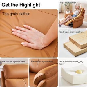 Genuine Leather Recliner Chair, Top Grain Leather, Italian Water-Washing Process, Recliner Chairs for Adults, for Living Room, Theater Seating, Bedroom. R1, Beige