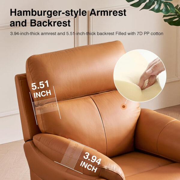 Genuine Leather Recliner Chair, Top Grain Leather, Italian Water-Washing Process, Recliner Chairs for Adults, for Living Room, Theater Seating, Bedroom. R1, Beige