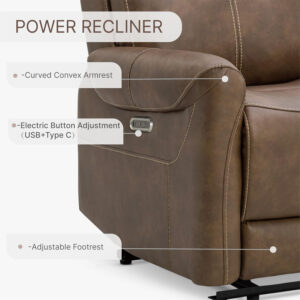 Leather Recliner Chair for Adults Wall Hugger RV Recliner with USB Charging Ports Electric Power Reclining Sofa for Living Room Home Theater Seating Bedroom