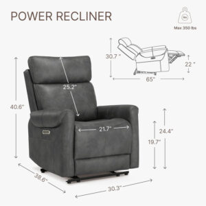 Leather Recliner Chair for Adults Wall Hugger RV Recliner with USB Charging Ports Electric Power Reclining Sofa for Living Room Home Theater Seating Bedroom