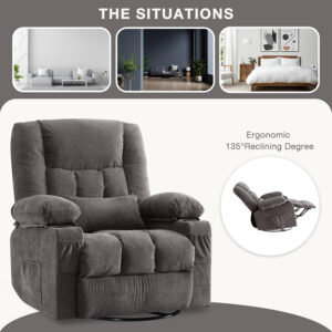 68868d347e11633d5e61ca0de368a31046c64415cb1ab448ac2cc.jpg Massage Swivel Rocker Recliner Chair with Vibration Massage and Heat Ergonomic Lounge Chair for Living Room with Rocking Function and Side Pocket, 2 Cup Holders, USB Charge Port