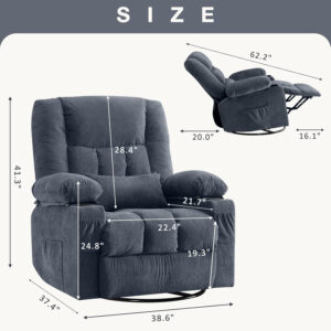 68868d3e9bb441c4d7c87544227bd748ba241e6bbc84d673899d4.jpg Massage Swivel Rocker Recliner Chair with Vibration Massage and Heat Ergonomic Lounge Chair for Living Room with Rocking Function and Side Pocket, 2 Cup Holders, USB Charge Port