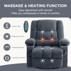 68868d40abd51c60a6f98449d8aed2b9994e4deb0f3603164fd1a.jpg Massage Swivel Rocker Recliner Chair with Vibration Massage and Heat Ergonomic Lounge Chair for Living Room with Rocking Function and Side Pocket, 2 Cup Holders, USB Charge Port