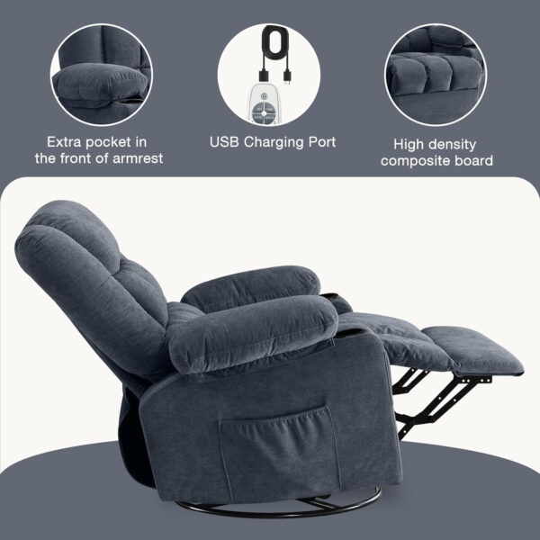 68868d476313a75b332172863e3b04de3bb794199f2c26784f4b4.jpg Massage Swivel Rocker Recliner Chair with Vibration Massage and Heat Ergonomic Lounge Chair for Living Room with Rocking Function and Side Pocket, 2 Cup Holders, USB Charge Port