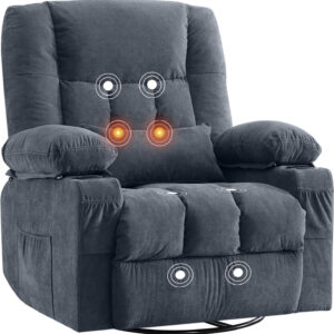 68868d4aabacd778321290c9a3f5f137d0c5269431d65a64dc276.jpg Massage Swivel Rocker Recliner Chair with Vibration Massage and Heat Ergonomic Lounge Chair for Living Room with Rocking Function and Side Pocket, 2 Cup Holders, USB Charge Port