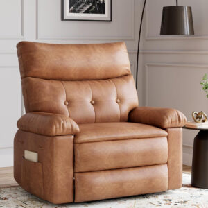 GarveeHome Oversized Recliner Chair - Faux PU Leather Manual Recliner for Adults, Lazy Chair with 1.5X Sponge Comfort Arm and Back for Living Room, Bedroom