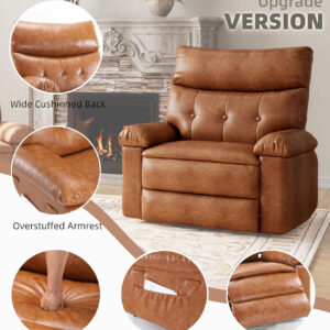 GarveeHome Oversized Recliner Chair - Faux PU Leather Manual Recliner for Adults, Lazy Chair with 1.5X Sponge Comfort Arm and Back for Living Room, Bedroom