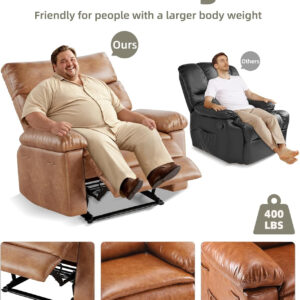 GarveeHome Oversized Recliner Chair - Faux PU Leather Manual Recliner for Adults, Lazy Chair with 1.5X Sponge Comfort Arm and Back for Living Room, Bedroom