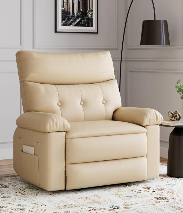 GarveeHome Oversized Recliner Chair - Faux PU Leather Manual Recliner for Adults, Lazy Chair with 1.5X Sponge Comfort Arm and Back for Living Room, Bedroom
