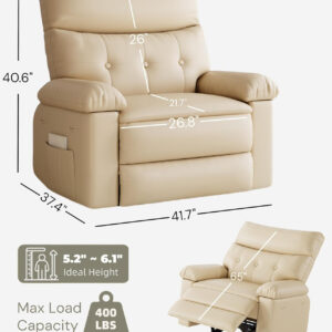 GarveeHome Oversized Recliner Chair - Faux PU Leather Manual Recliner for Adults, Lazy Chair with 1.5X Sponge Comfort Arm and Back for Living Room, Bedroom