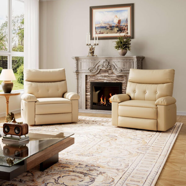 GarveeHome Oversized Recliner Chair - Faux PU Leather Manual Recliner for Adults, Lazy Chair with 1.5X Sponge Comfort Arm and Back for Living Room, Bedroom