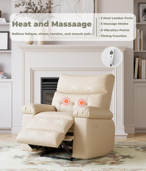 GarveeHome Oversized Recliner Chair - Faux PU Leather Manual Recliner for Adults, Lazy Chair with 1.5X Sponge Comfort Arm and Back for Living Room, Bedroom