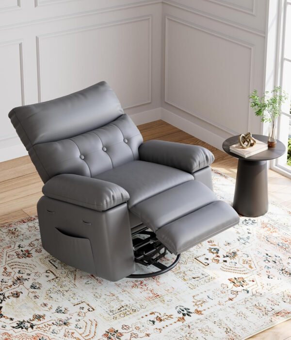 GarveeHome Oversized Recliner Chair - Faux PU Leather Manual Recliner for Adults, Lazy Chair with 1.5X Sponge Comfort Arm and Back for Living Room, Bedroom