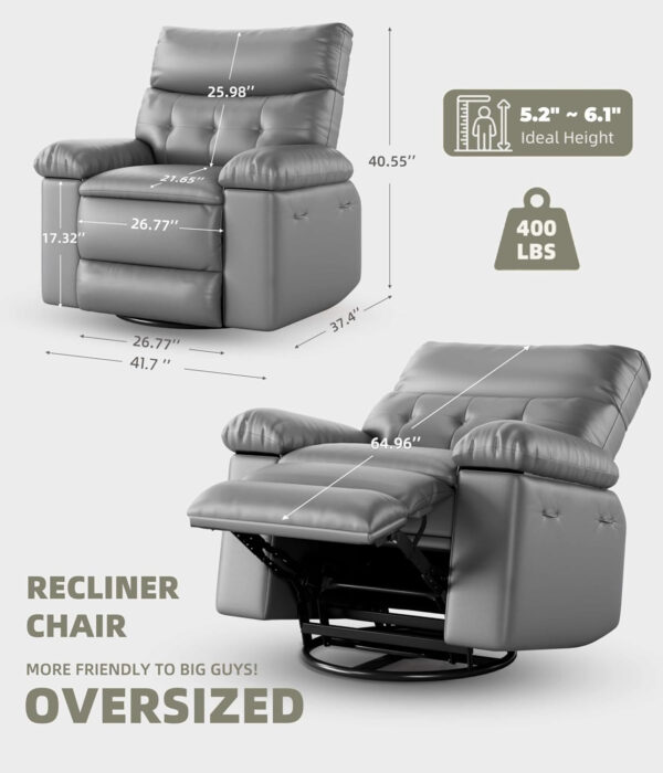 GarveeHome Oversized Recliner Chair - Faux PU Leather Manual Recliner for Adults, Lazy Chair with 1.5X Sponge Comfort Arm and Back for Living Room, Bedroom