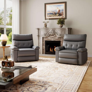 GarveeHome Oversized Recliner Chair - Faux PU Leather Manual Recliner for Adults, Lazy Chair with 1.5X Sponge Comfort Arm and Back for Living Room, Bedroom