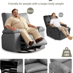 GarveeHome Oversized Recliner Chair - Faux PU Leather Manual Recliner for Adults, Lazy Chair with 1.5X Sponge Comfort Arm and Back for Living Room, Bedroom