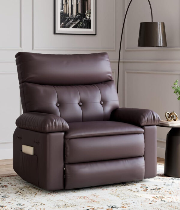 GarveeHome Oversized Recliner Chair - Faux PU Leather Manual Recliner for Adults, Lazy Chair with 1.5X Sponge Comfort Arm and Back for Living Room, Bedroom