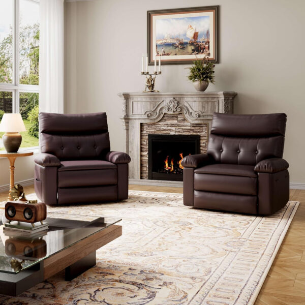 GarveeHome Oversized Recliner Chair - Faux PU Leather Manual Recliner for Adults, Lazy Chair with 1.5X Sponge Comfort Arm and Back for Living Room, Bedroom