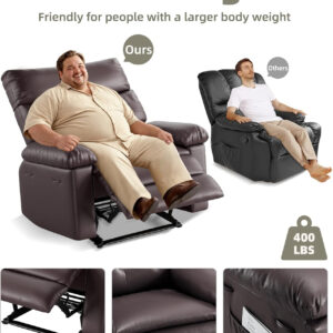 GarveeHome Oversized Recliner Chair - Faux PU Leather Manual Recliner for Adults, Lazy Chair with 1.5X Sponge Comfort Arm and Back for Living Room, Bedroom