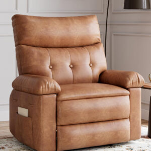 GarveeHome Oversized Recliner Chair - Faux PU Leather Manual Recliner for Adults, Lazy Chair with 1.5X Sponge Comfort Arm and Back for Living Room, Bedroom