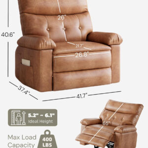 GarveeHome Oversized Recliner Chair - Faux PU Leather Manual Recliner for Adults, Lazy Chair with 1.5X Sponge Comfort Arm and Back for Living Room, Bedroom