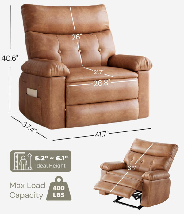 GarveeHome Oversized Recliner Chair - Faux PU Leather Manual Recliner for Adults, Lazy Chair with 1.5X Sponge Comfort Arm and Back for Living Room, Bedroom