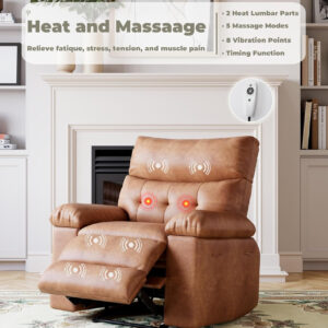 GarveeHome Oversized Recliner Chair - Faux PU Leather Manual Recliner for Adults, Lazy Chair with 1.5X Sponge Comfort Arm and Back for Living Room, Bedroom