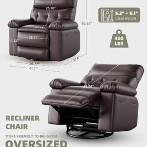 GarveeHome Oversized Recliner Chair - Faux PU Leather Manual Recliner for Adults, Lazy Chair with 1.5X Sponge Comfort Arm and Back for Living Room, Bedroom