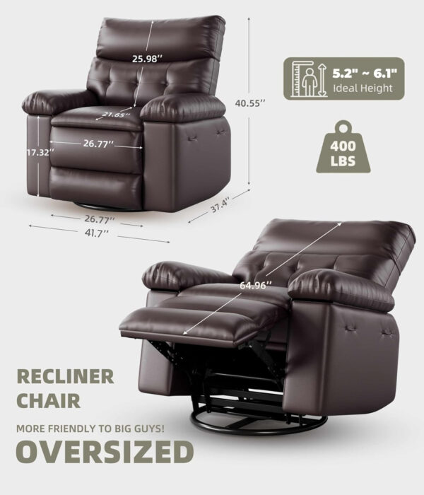 GarveeHome Oversized Recliner Chair - Faux PU Leather Manual Recliner for Adults, Lazy Chair with 1.5X Sponge Comfort Arm and Back for Living Room, Bedroom