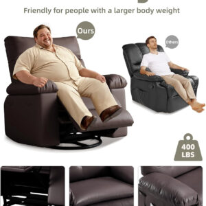 GarveeHome Oversized Recliner Chair - Faux PU Leather Manual Recliner for Adults, Lazy Chair with 1.5X Sponge Comfort Arm and Back for Living Room, Bedroom