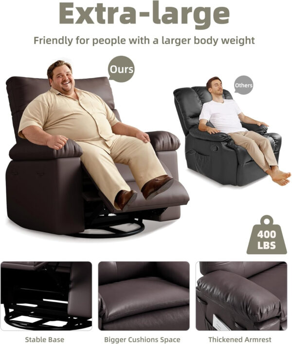 GarveeHome Oversized Recliner Chair - Faux PU Leather Manual Recliner for Adults, Lazy Chair with 1.5X Sponge Comfort Arm and Back for Living Room, Bedroom