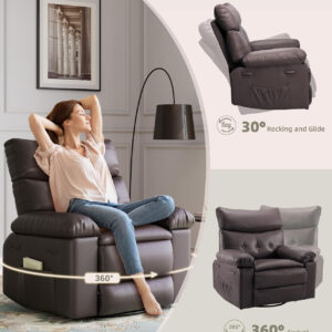 GarveeHome Oversized Recliner Chair - Faux PU Leather Manual Recliner for Adults, Lazy Chair with 1.5X Sponge Comfort Arm and Back for Living Room, Bedroom