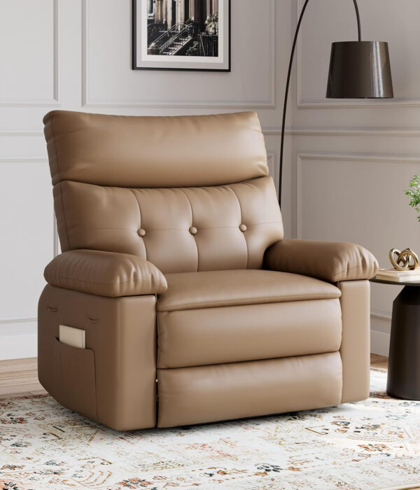 GarveeHome Oversized Recliner Chair - Faux PU Leather Manual Recliner for Adults, Lazy Chair with 1.5X Sponge Comfort Arm and Back for Living Room, Bedroom