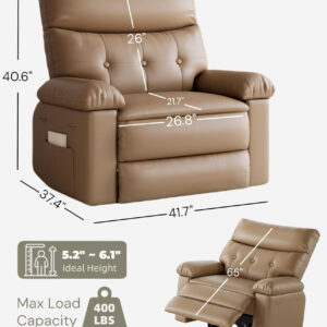 GarveeHome Oversized Recliner Chair - Faux PU Leather Manual Recliner for Adults, Lazy Chair with 1.5X Sponge Comfort Arm and Back for Living Room, Bedroom