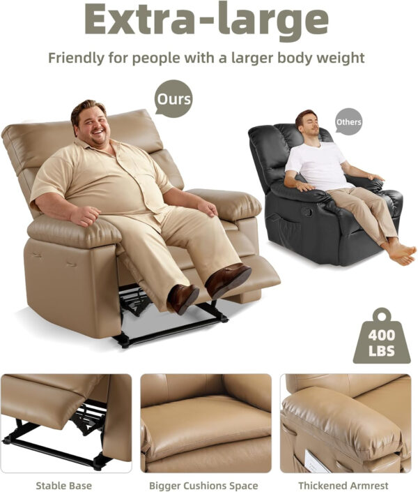 GarveeHome Oversized Recliner Chair - Faux PU Leather Manual Recliner for Adults, Lazy Chair with 1.5X Sponge Comfort Arm and Back for Living Room, Bedroom