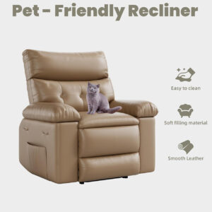 GarveeHome Oversized Recliner Chair - Faux PU Leather Manual Recliner for Adults, Lazy Chair with 1.5X Sponge Comfort Arm and Back for Living Room, Bedroom