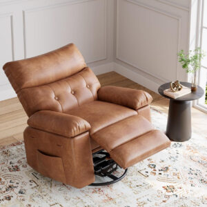 GarveeHome Oversized Recliner Chair - Faux PU Leather Manual Recliner for Adults, Lazy Chair with 1.5X Sponge Comfort Arm and Back for Living Room, Bedroom