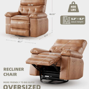 GarveeHome Oversized Recliner Chair - Faux PU Leather Manual Recliner for Adults, Lazy Chair with 1.5X Sponge Comfort Arm and Back for Living Room, Bedroom