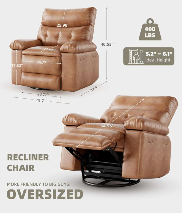 GarveeHome Oversized Recliner Chair - Faux PU Leather Manual Recliner for Adults, Lazy Chair with 1.5X Sponge Comfort Arm and Back for Living Room, Bedroom