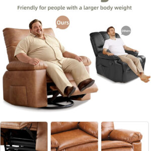 GarveeHome Oversized Recliner Chair - Faux PU Leather Manual Recliner for Adults, Lazy Chair with 1.5X Sponge Comfort Arm and Back for Living Room, Bedroom