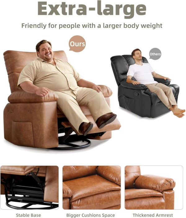 GarveeHome Oversized Recliner Chair - Faux PU Leather Manual Recliner for Adults, Lazy Chair with 1.5X Sponge Comfort Arm and Back for Living Room, Bedroom