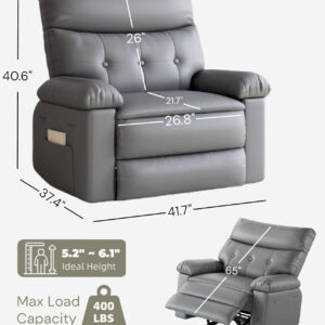 GarveeHome Oversized Recliner Chair - Faux PU Leather Manual Recliner for Adults, Lazy Chair with 1.5X Sponge Comfort Arm and Back for Living Room, Bedroom