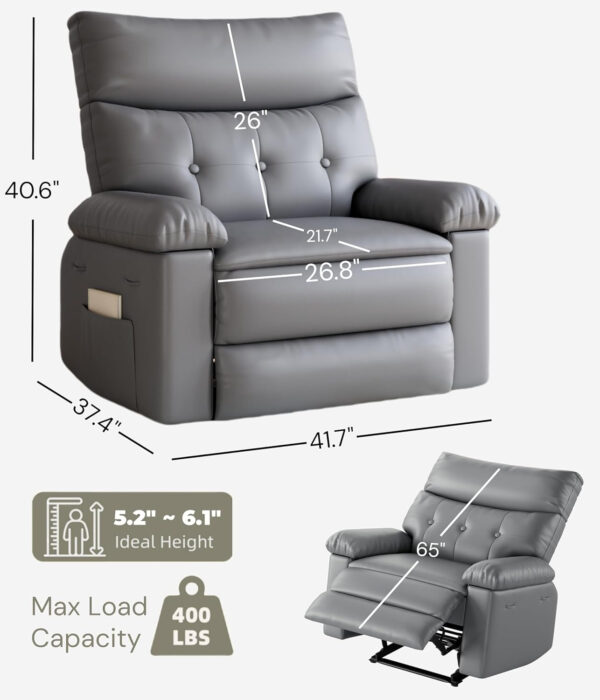 GarveeHome Oversized Recliner Chair - Faux PU Leather Manual Recliner for Adults, Lazy Chair with 1.5X Sponge Comfort Arm and Back for Living Room, Bedroom