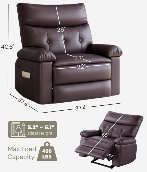 GarveeHome Oversized Recliner Chair - Faux PU Leather Manual Recliner for Adults, Lazy Chair with 1.5X Sponge Comfort Arm and Back for Living Room, Bedroom