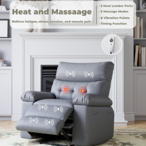 GarveeHome Oversized Recliner Chair - Faux PU Leather Manual Recliner for Adults, Lazy Chair with 1.5X Sponge Comfort Arm and Back for Living Room, Bedroom