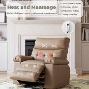 GarveeHome Oversized Recliner Chair - Faux PU Leather Manual Recliner for Adults, Lazy Chair with 1.5X Sponge Comfort Arm and Back for Living Room, Bedroom