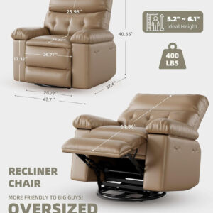 GarveeHome Oversized Recliner Chair - Faux PU Leather Manual Recliner for Adults, Lazy Chair with 1.5X Sponge Comfort Arm and Back for Living Room, Bedroom