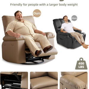 GarveeHome Oversized Recliner Chair - Faux PU Leather Manual Recliner for Adults, Lazy Chair with 1.5X Sponge Comfort Arm and Back for Living Room, Bedroom